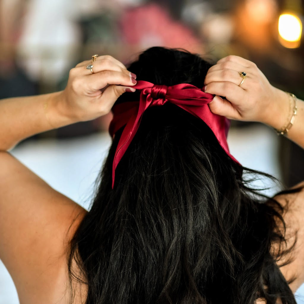 Ruby Wine Natural Silk Blindfold Bow