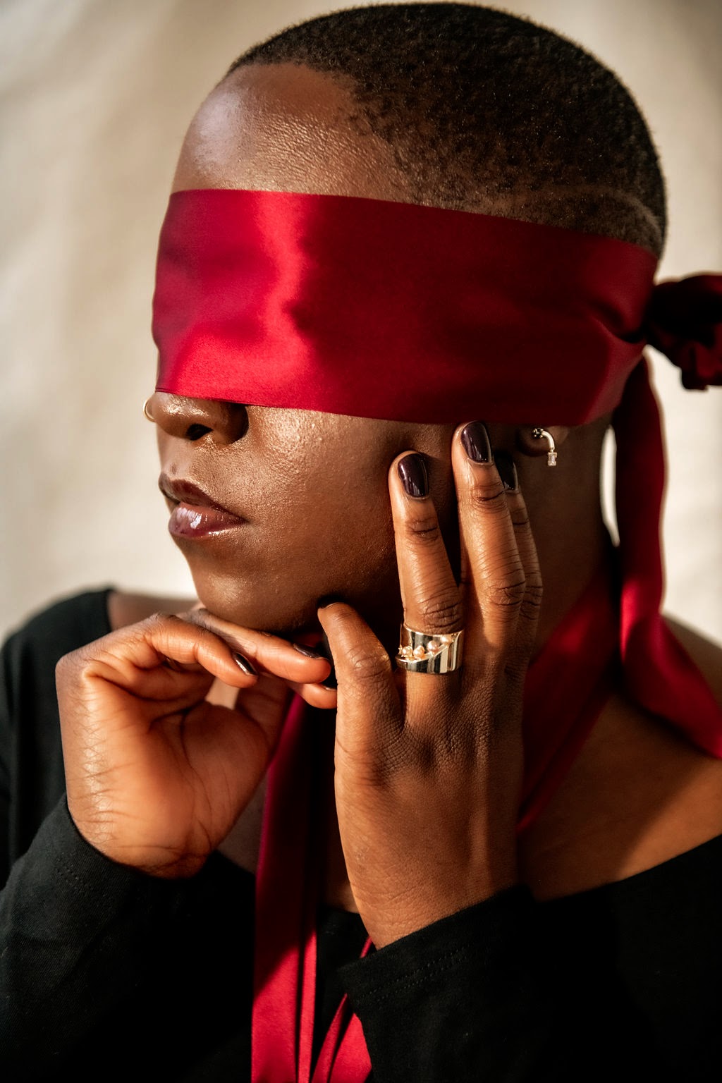 Ruby Wine Silk Bondage Blindfold_Oh What Beauty_Photo by Logan Roquemore